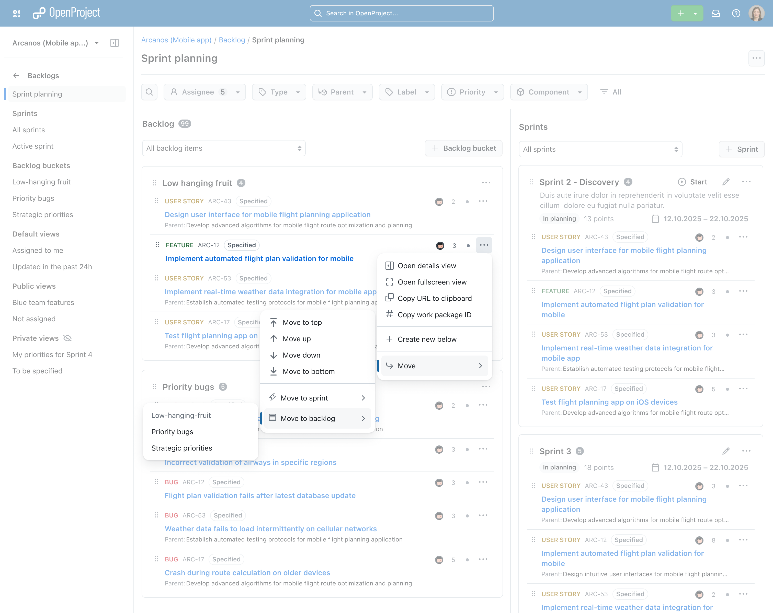 Preview: Sprint planning with OpenProject, moving to backlog